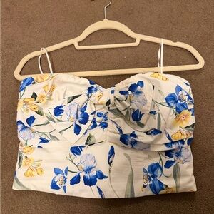 Express Blue and Yellow Floral Crop Top